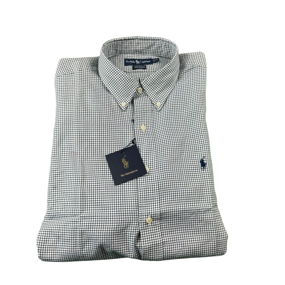 Polo Ralph Lauren White Blue Green Check VTG Yarmouth Button Front Size 16.5 NWT